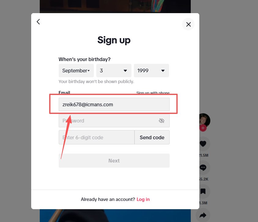 Choose Email as Your Sign-Up Method for tik tok
