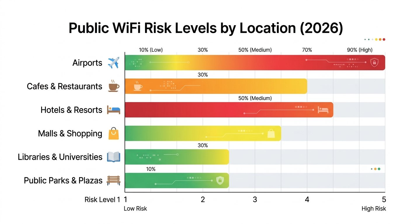 public wifi risk levels by location coffee shop hotel airport comparison