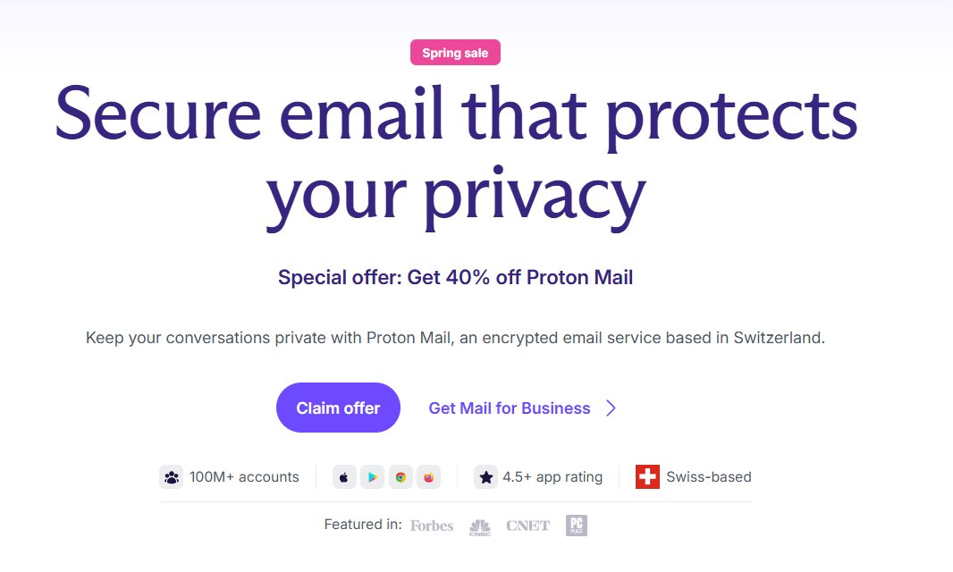 ProtonMail Homepage screenshot