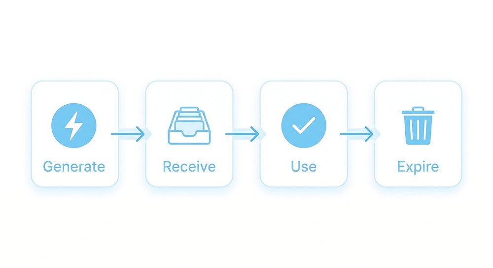 Step-by-step process showing how temp mail generates and deletes emails automatically
