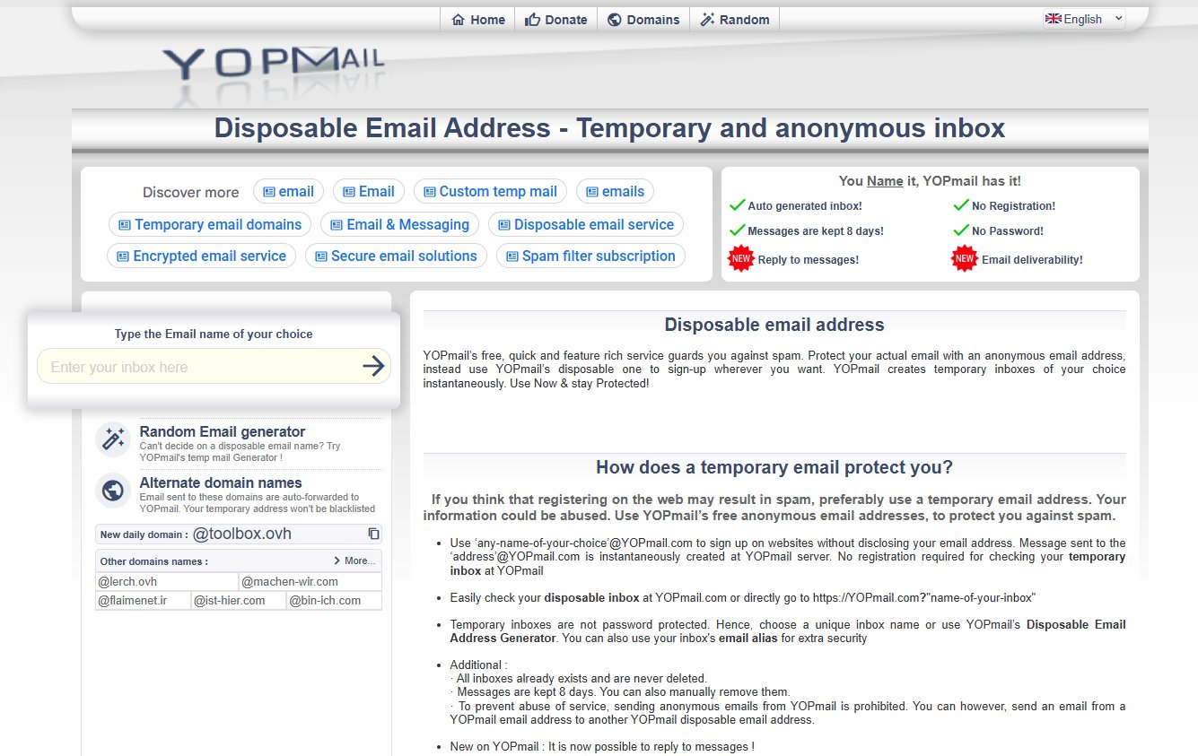Page d'accueil de YOPmail